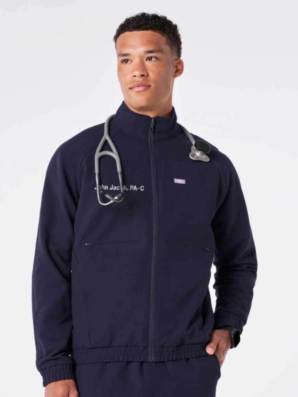 NEW Figs Mens sz S Cobaki Scrub Jacket Navy zip nursing pockets on shift